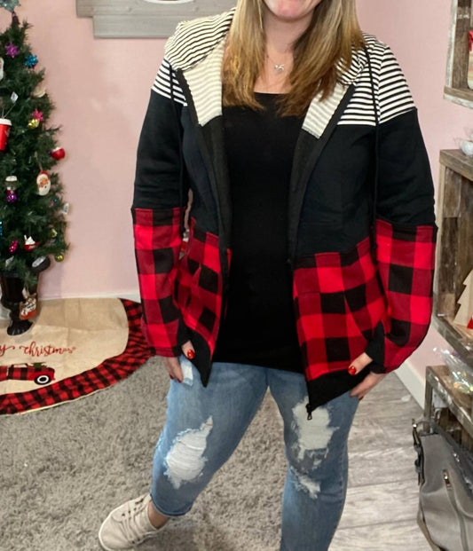 Michelle Mae - Buffalo Plaid Full Zip Hoodie