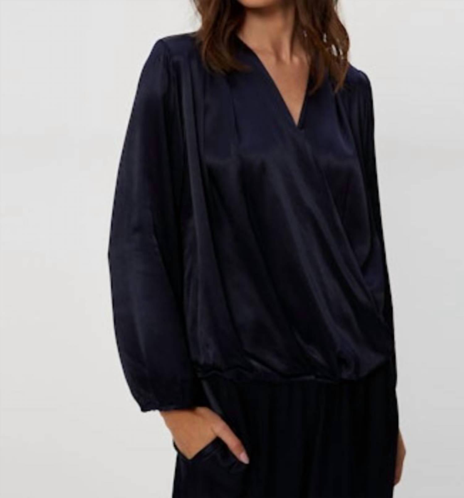 Michael Stars Vita Surplice Top in navy - women's blouse - view 4