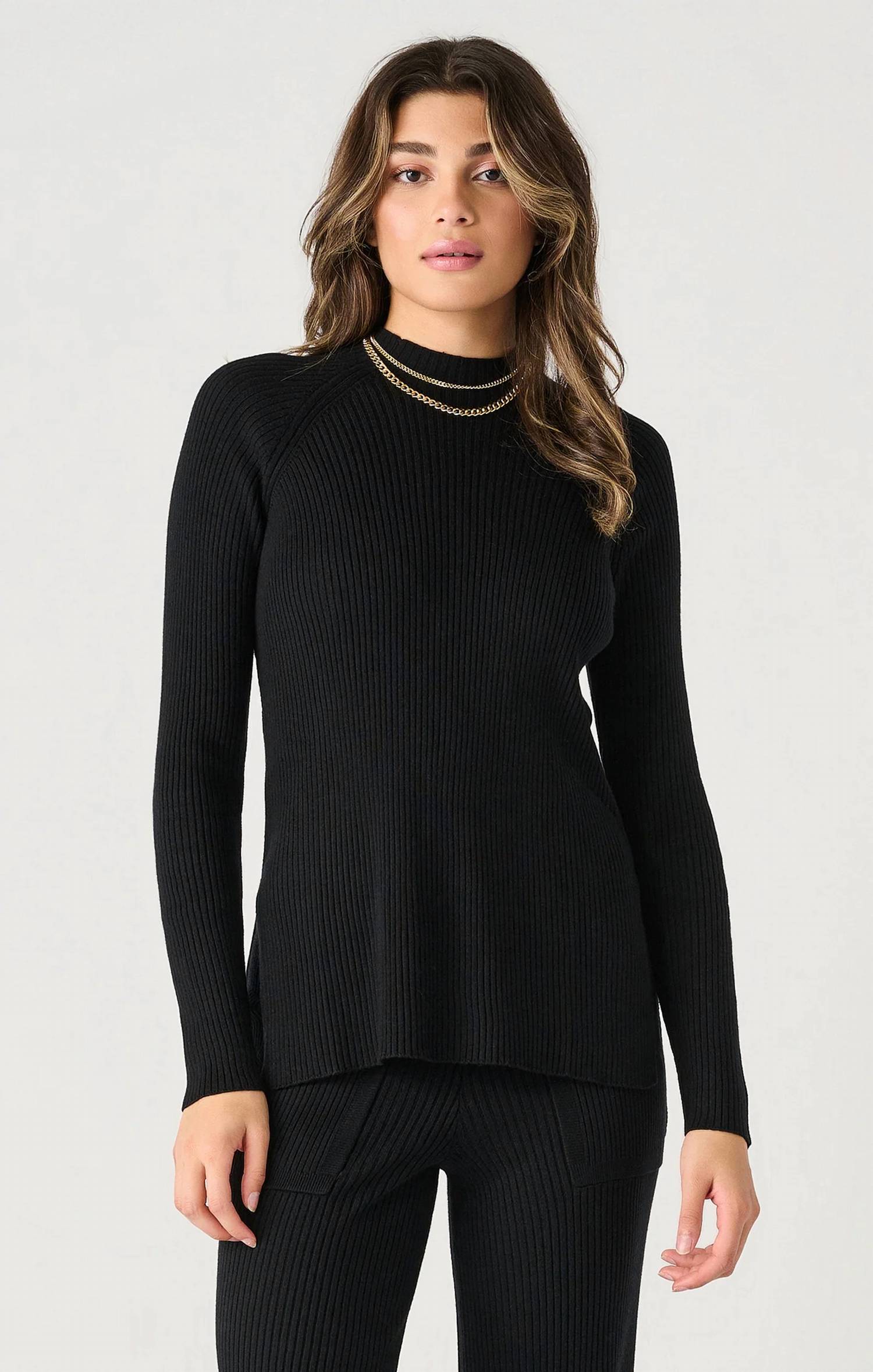 Dex - Mock Neck Ribbed Tunic Sweater