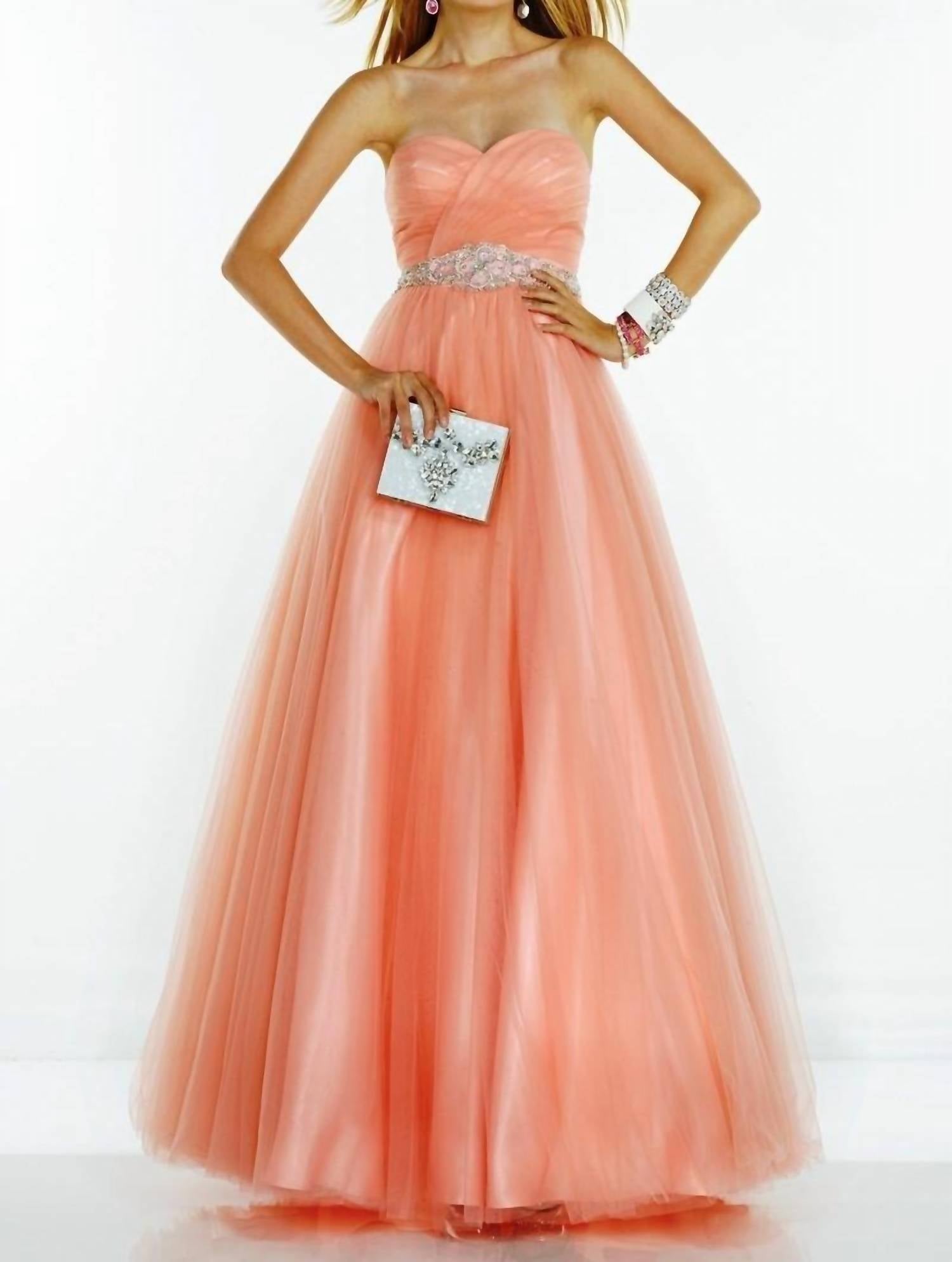 ALYCE PARIS Strapless Beaded Waist Tulle Gown in l coral - women's dress
