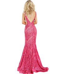 Jovani - SEQUIN EMBELLISHED V-NECK DRESS