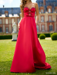 Sherri Hill Strapless Satin A-line Dress in red - women's dress