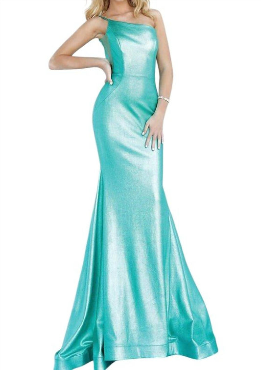 Jovani - Metallic Fitted One Shoulder Prom Dress