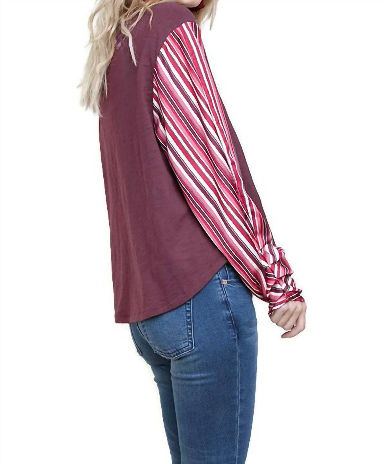 Umgee - Satin Striped Sleeve Top