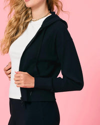 TEREZ Rib Crop Hoodie in black - women's top - view 5