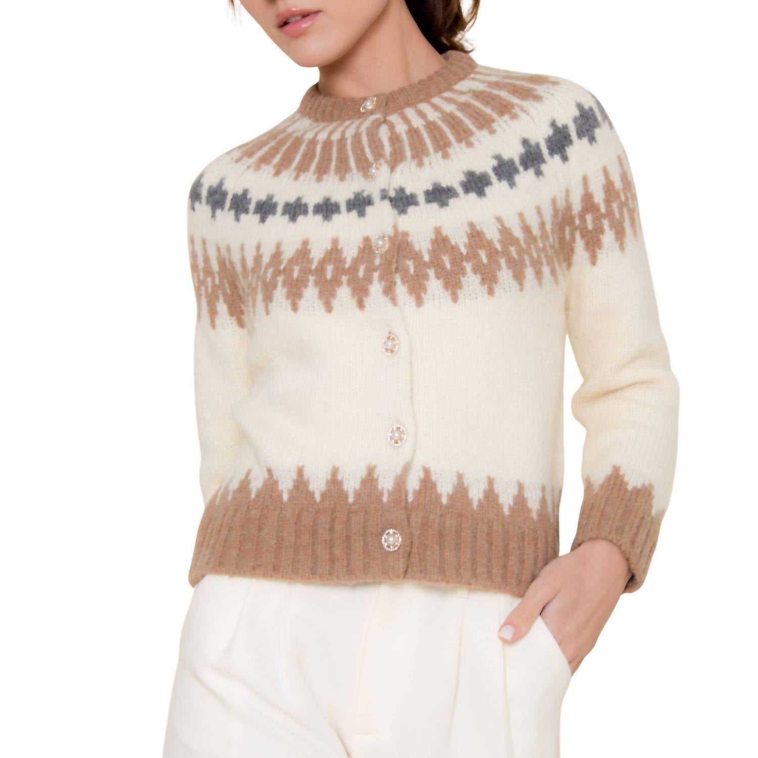 Fore Collection - Christmas Holiday Ski Pattern Knitted Cardigan