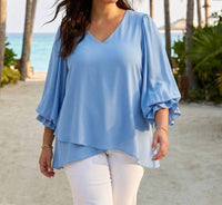 Karen Kane - Layered Sleeve Asymmetric Top - Plus Size