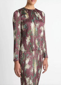 Vince Micro Pleated Crewneck Top in lilac printed - women's long sleeve top - alternate view