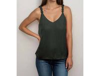 naked zebra V-neck With Strap Accent Tank in forest green - women's tank top - detail view