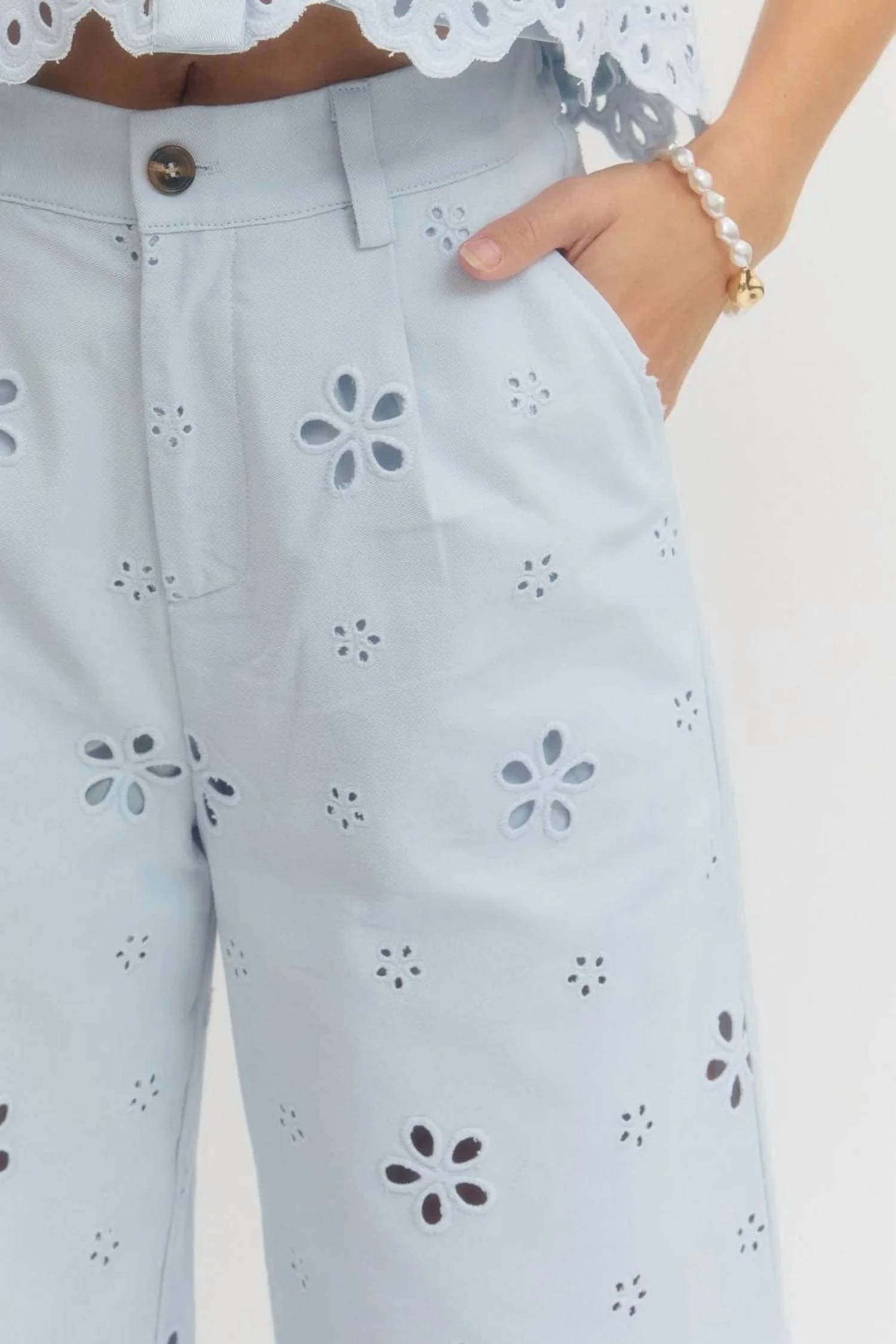 Entro - Eyelet Wide-leg Pants