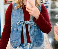 Listicle Front Tie Denim Vest in blue - women's blouse - alternate view