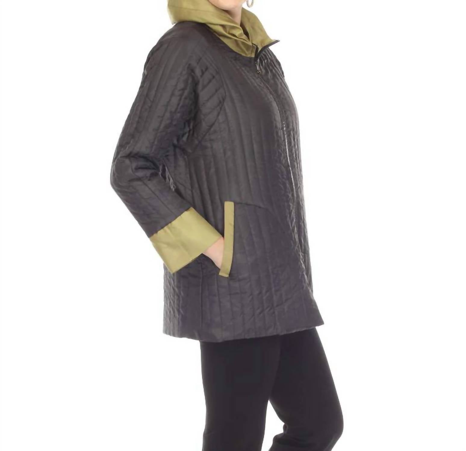 Terra Reversible Zip Up Hooded Coat in olive - women's jacket - view 6