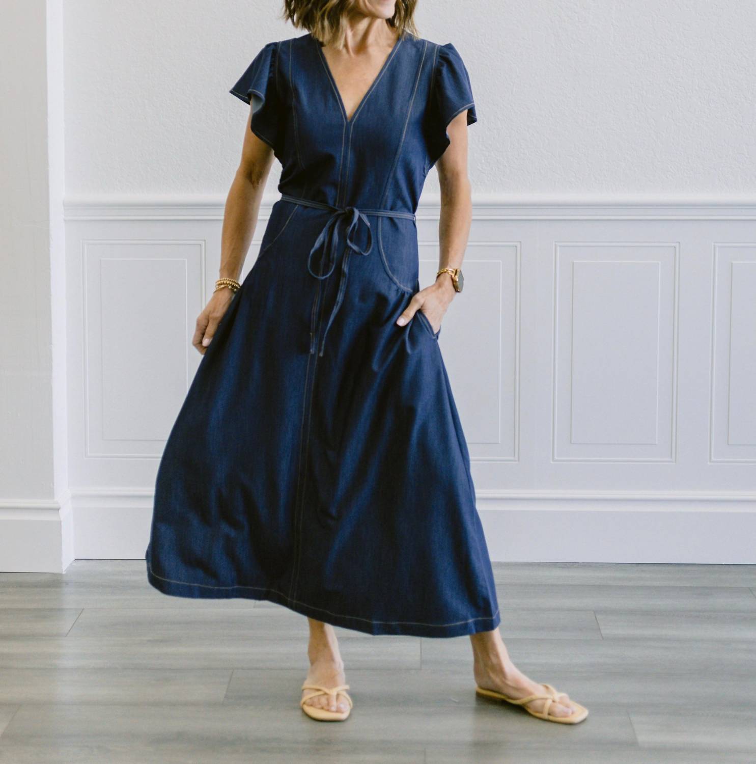 Current Air - Flutter Sleeve Waist Tie Dress