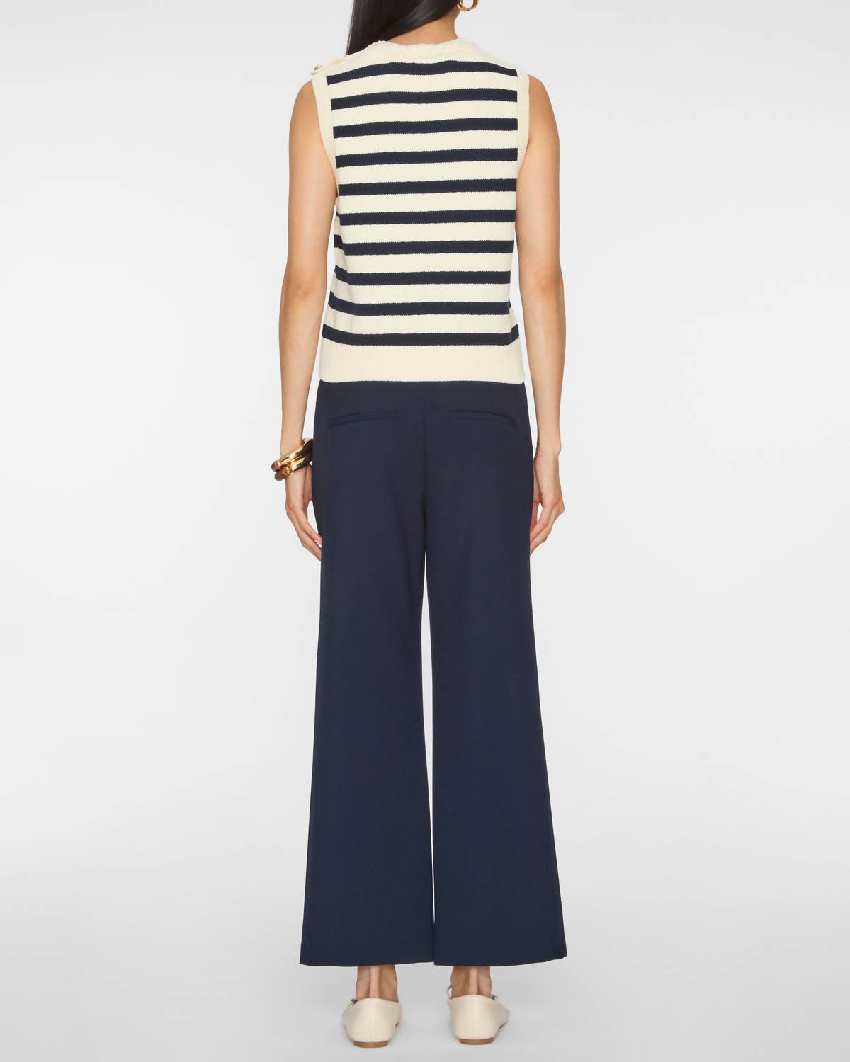 FRAME The Harbor Stripe Vest in navy multi - women's jacket - detail view