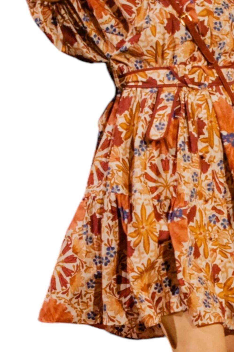 OLIVACEOUS Floral Ruffle Sleeve Mini Dress in cream burgundy - women's dress - alternate view