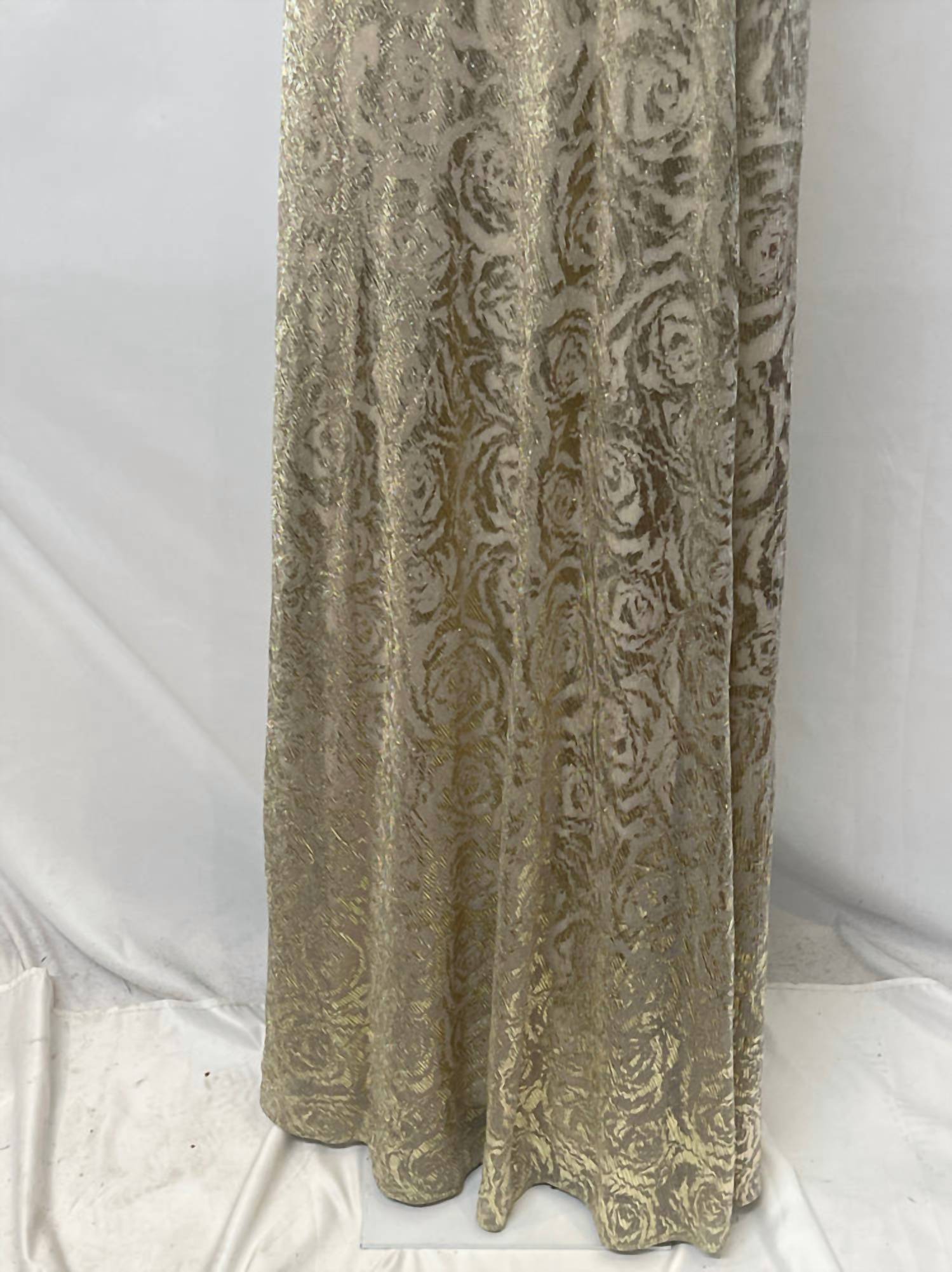 Betsy & Adam - One-shoulder Wrap Foil Floral Gown