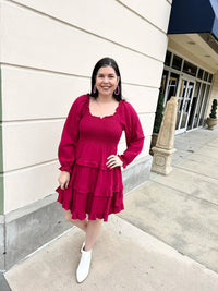 &Merci - Square Neckline Smocked Bodice Tiered Ruffle Dress