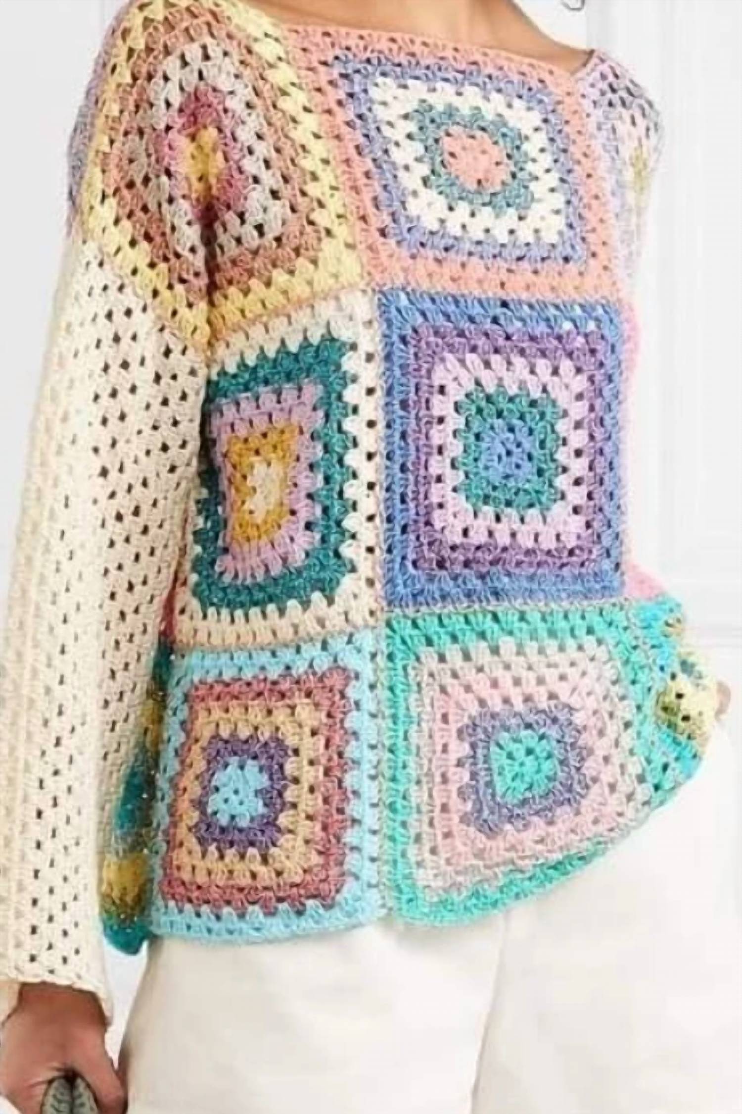 Rose Carmine - Crochet-knit Patchwork Sweater