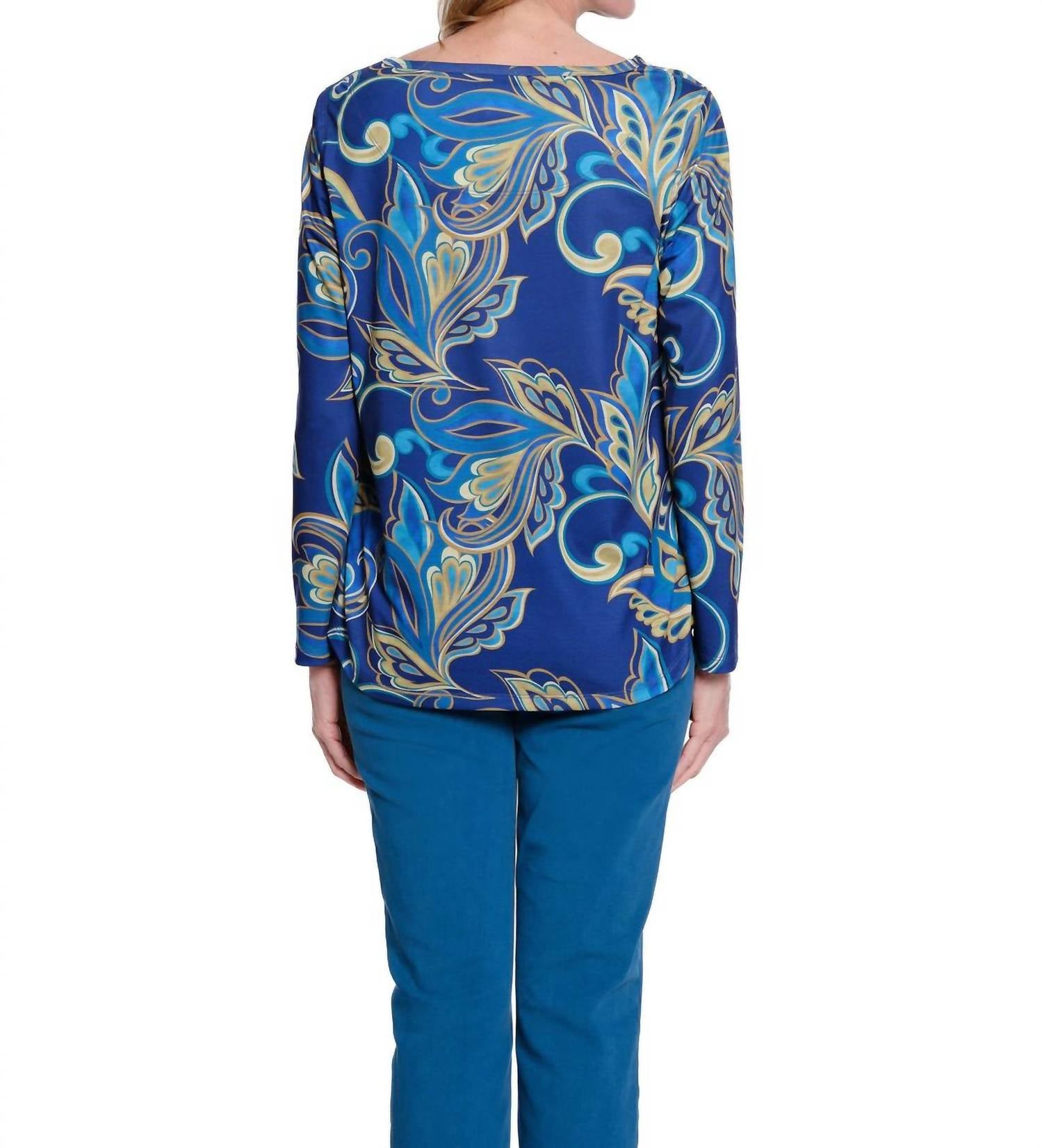 Multiples - Shaped Hem Long Sleeve Scoop Neck Top