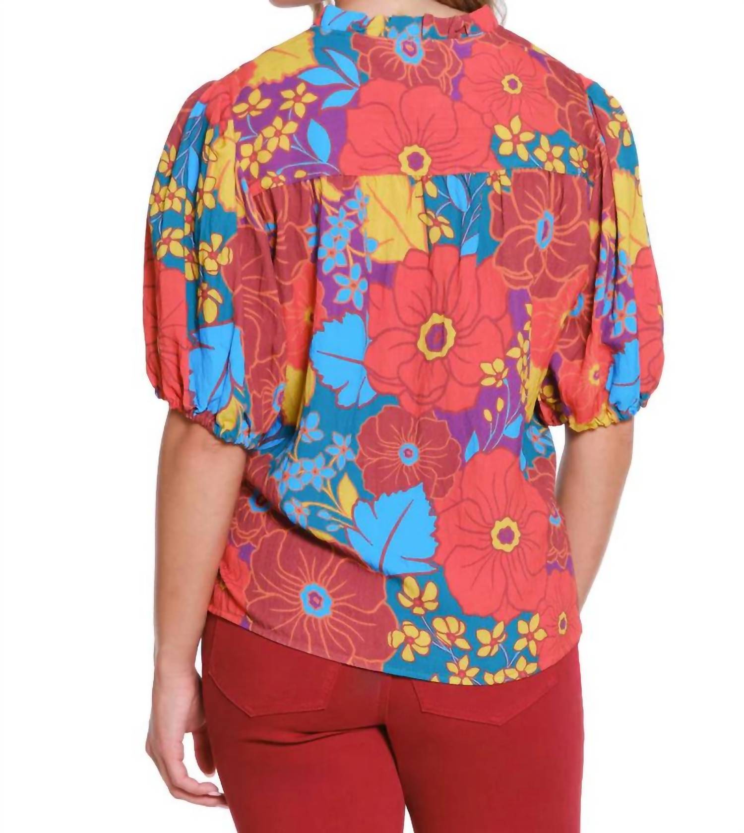 Tru Luxe - Floral Print Split Neck Top