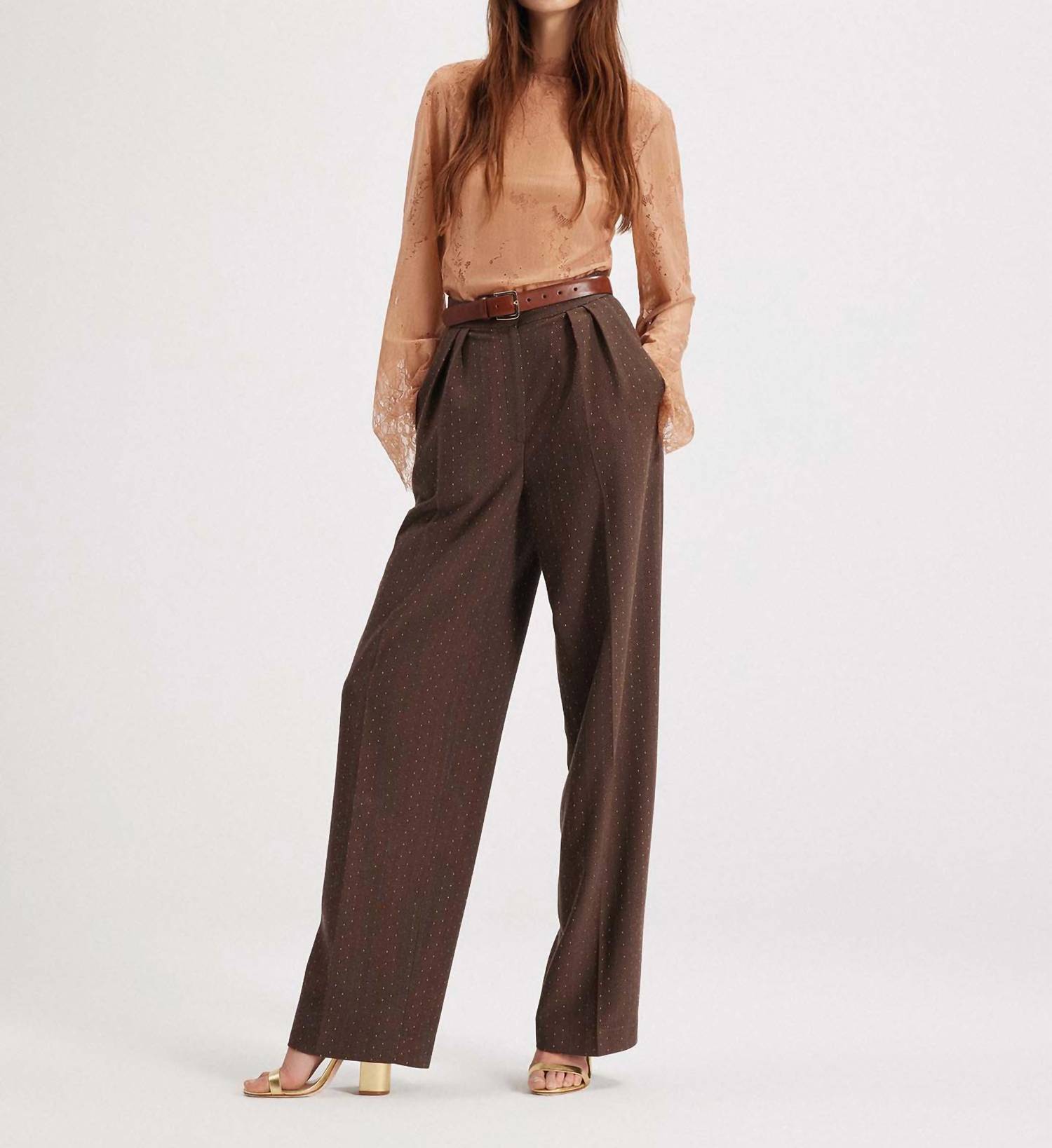THEO the Label Kores Punto Herringbone High-waist Pant in amber sky - women's pants