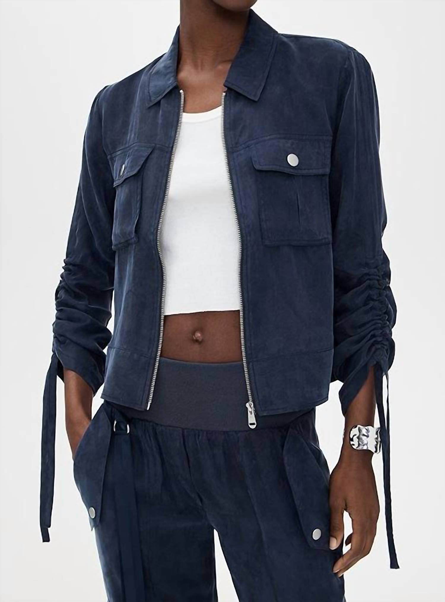 cinq a sept Dale Washed Twill Jacket in navy 1 - women's jacket - view 4