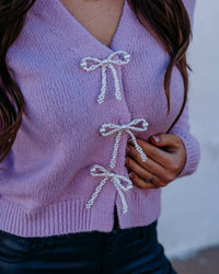Design History - V-neck Gem Bow Cardigan