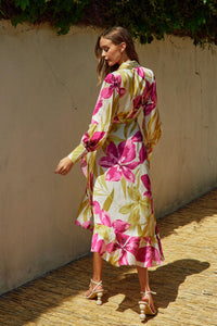 Vcb - Women's Honeysuckle Satin Midi Wrap Dress