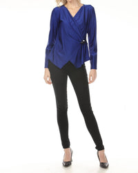Joseph Ribkoff - Faux Wrap Fitted Satin Top