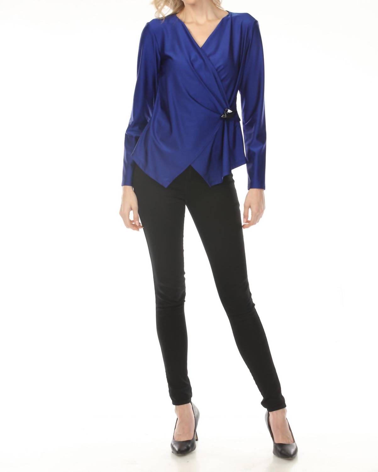 Joseph Ribkoff - Faux Wrap Fitted Satin Top