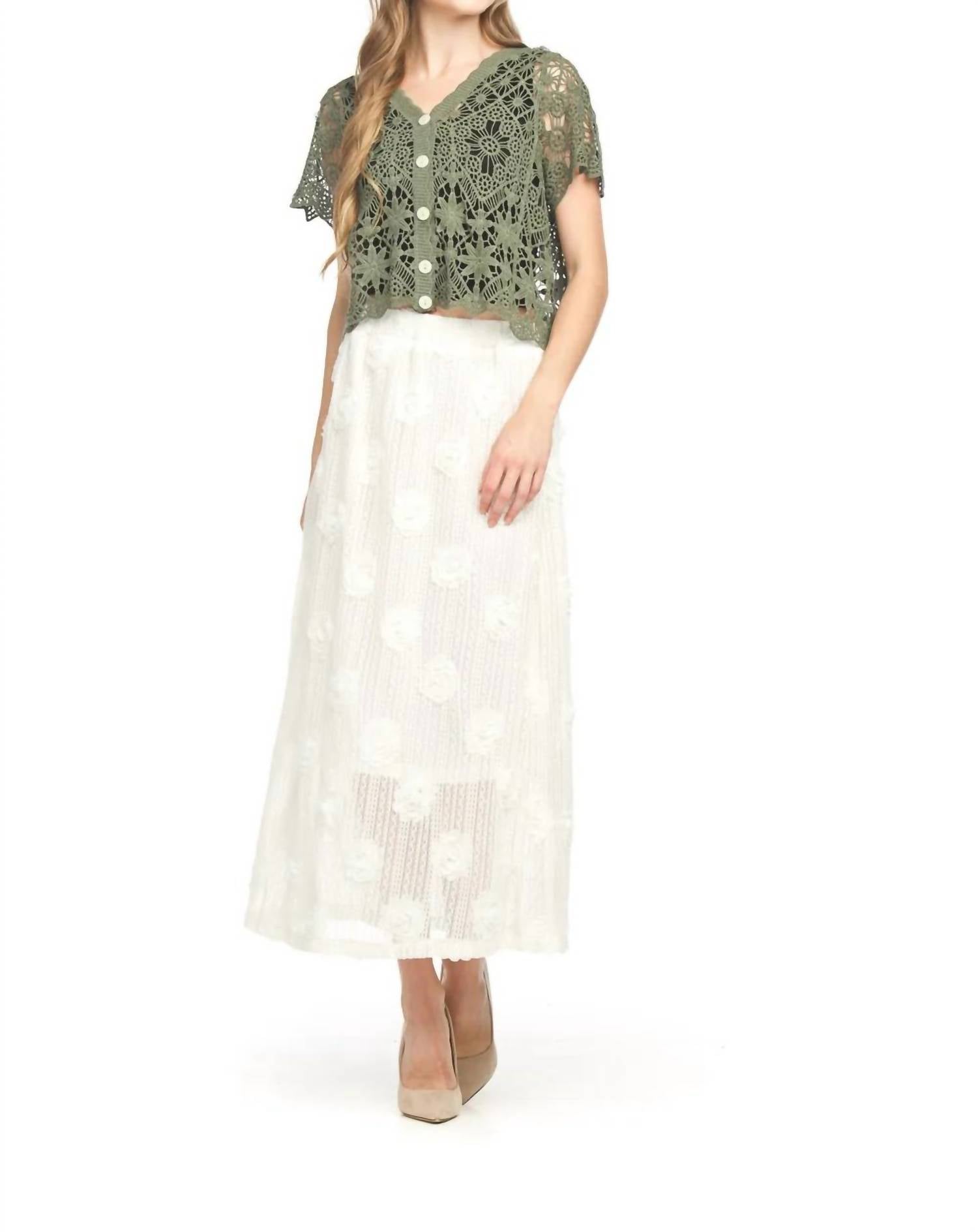Papillon - Button Front Short Sleeve Crochet Top