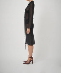 SILK GEORGETTE TIE BLOUSE DRESS