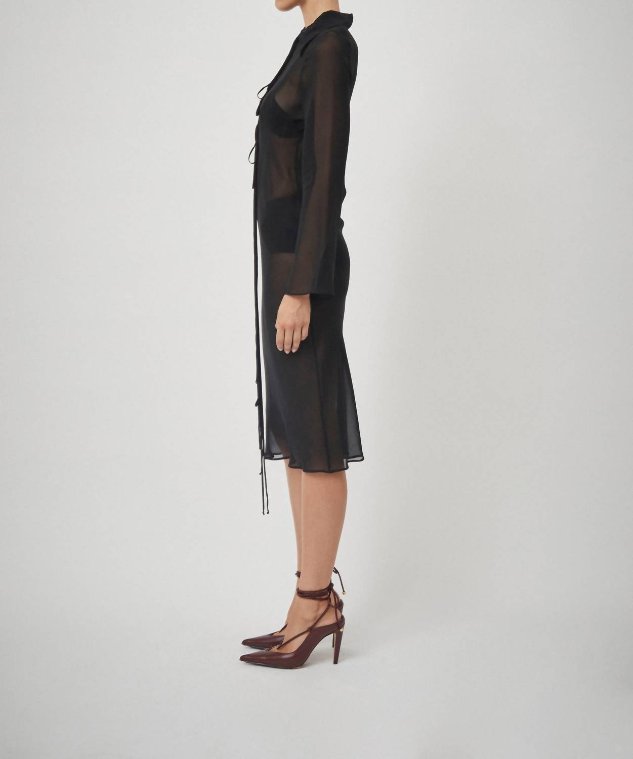 SILK GEORGETTE TIE BLOUSE DRESS