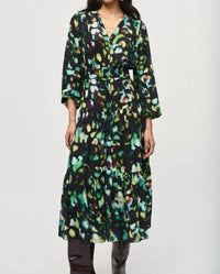 Joseph Ribkoff - Abstract Camo Belted A-line Midi Dress