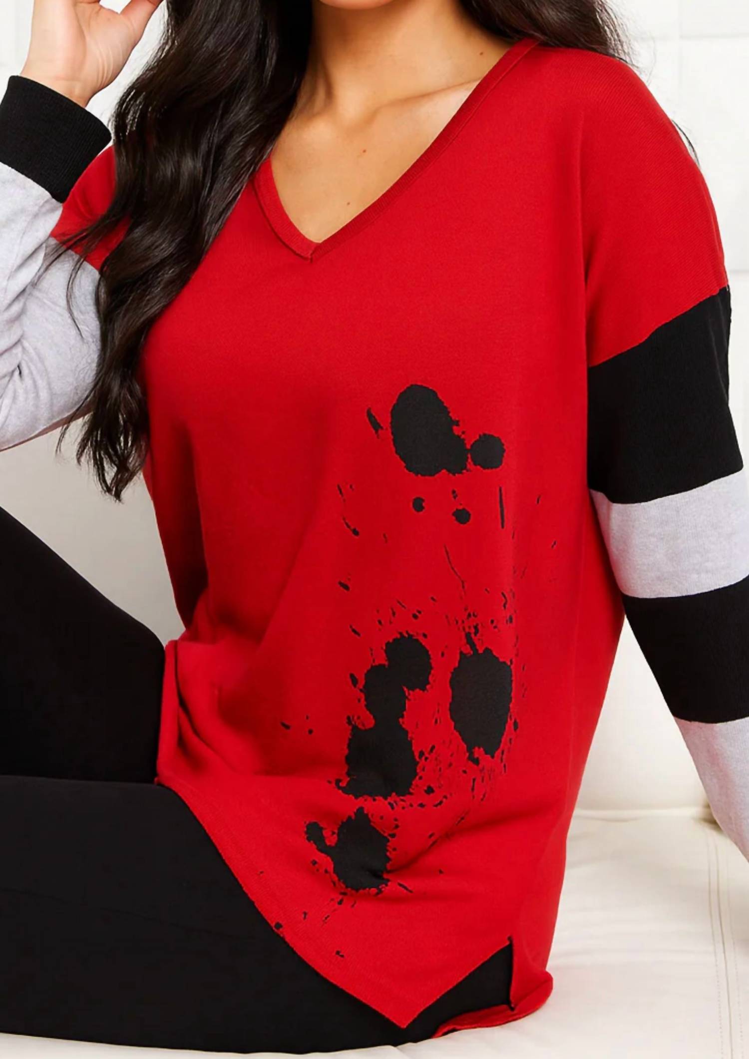 Angel Apparel - Splatter V-neck Long Sleeve Top