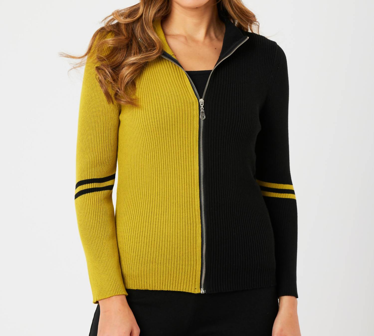 Angel Apparel - Two Tone Ribbed Zip Up Cardigan