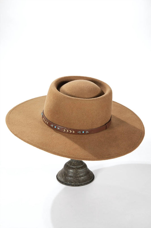 Urbanista - Wide brim boater hat with Navajo inspired leather trim