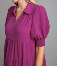 Umgee - Tiered Cuffed Sleeve Midi Dress