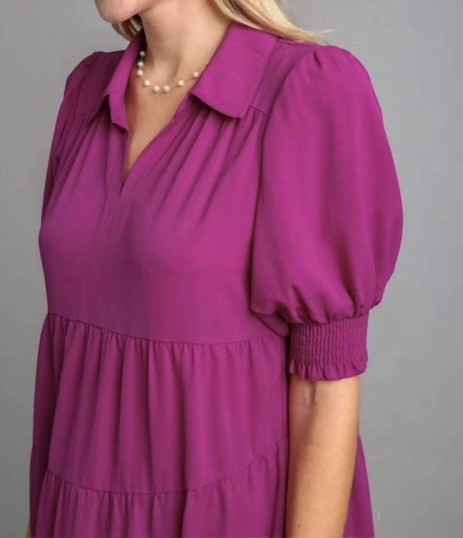 Umgee - Tiered Cuffed Sleeve Midi Dress