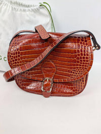 Longchamp - Croc Embossed Flap Crossbody Bag