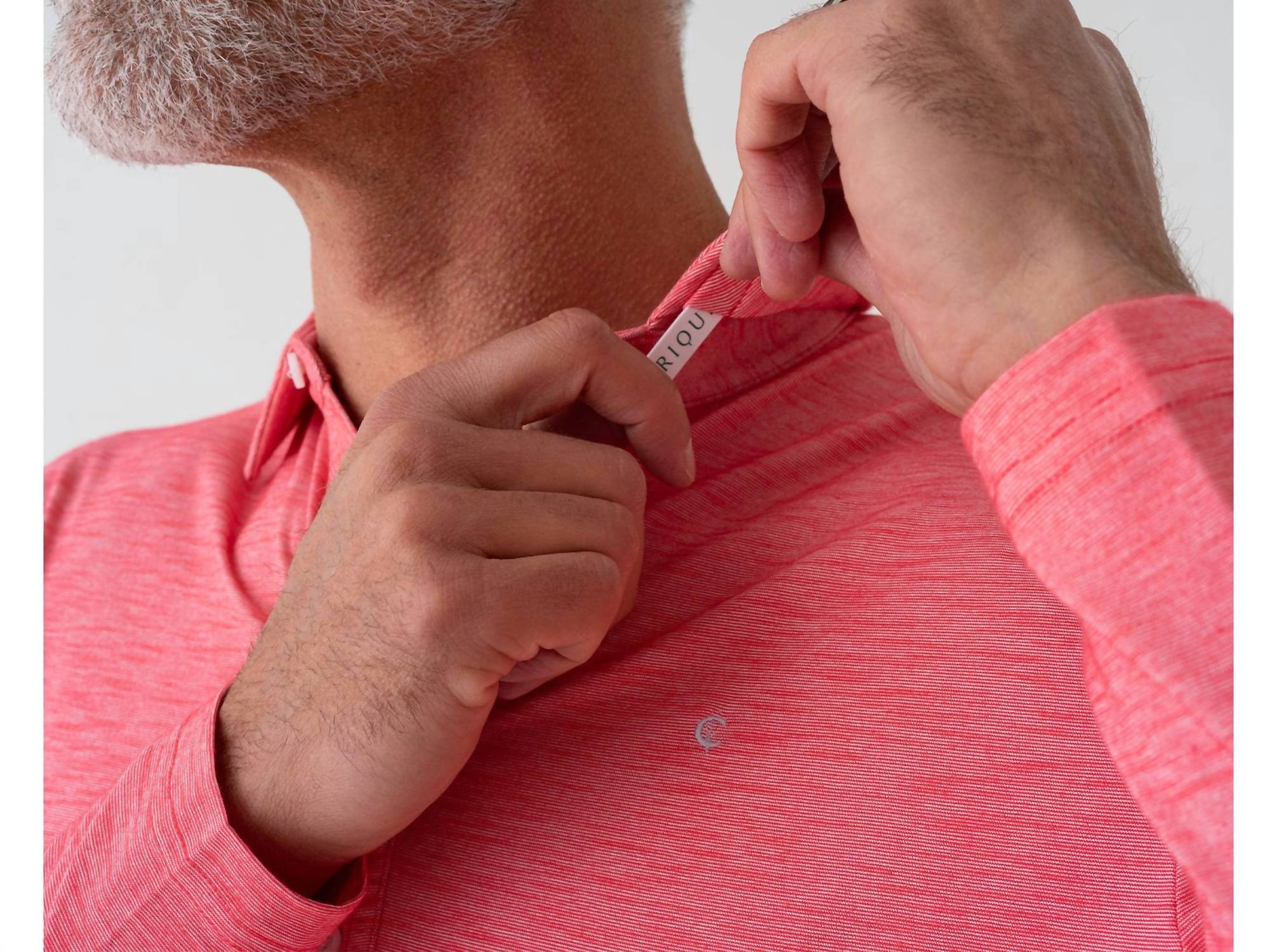 Criquet Long Sleeve Range Polo in ruby red - men's shirt - detail view