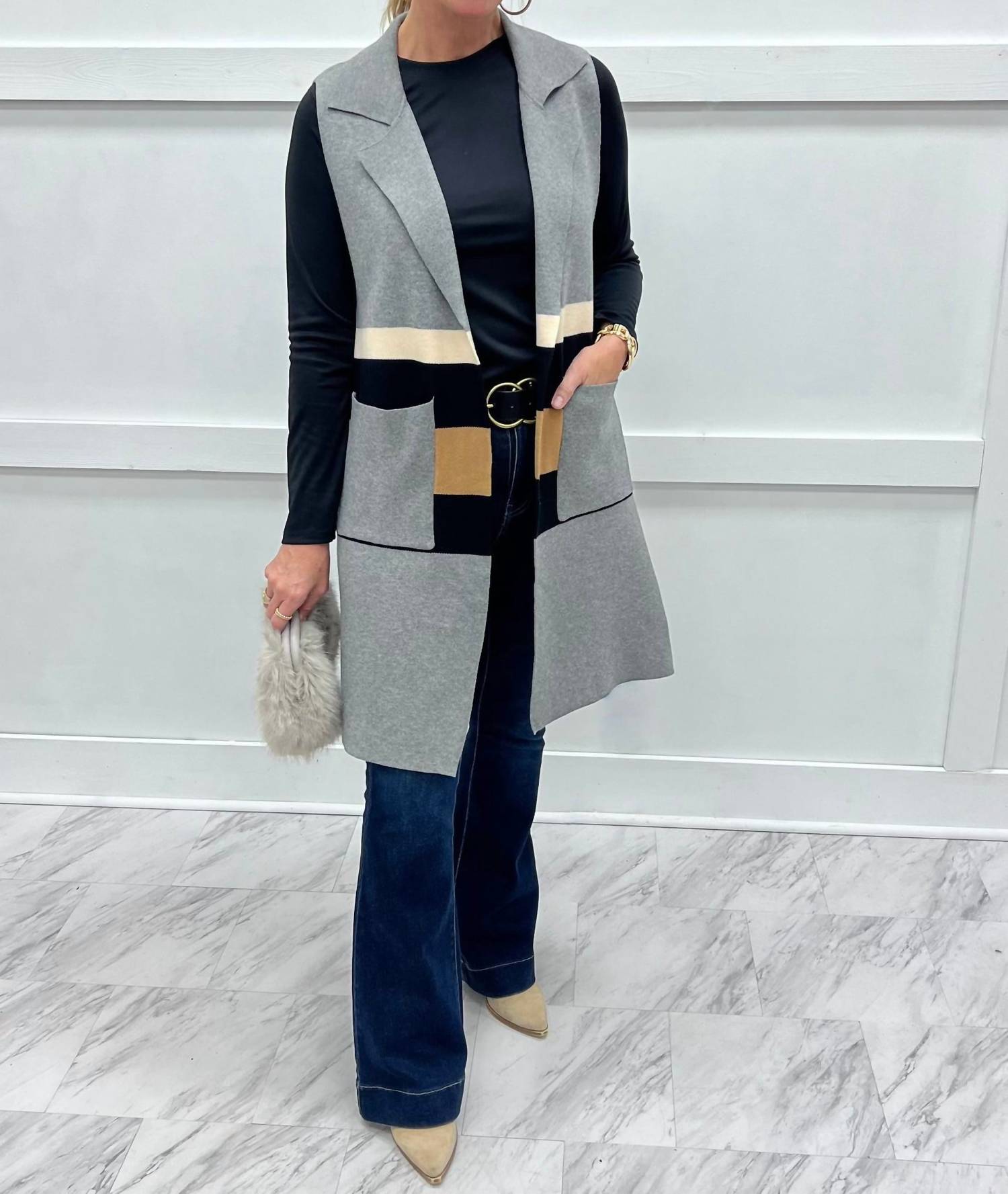 Thml - Sleeveless Colorblocked Cardigan