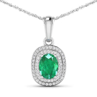 Diana M Jewels Women's Oval Natural Zambian Emerald Pendant Necklace (1.36 Ct) - Petite in 14k white gold - women's jewelry