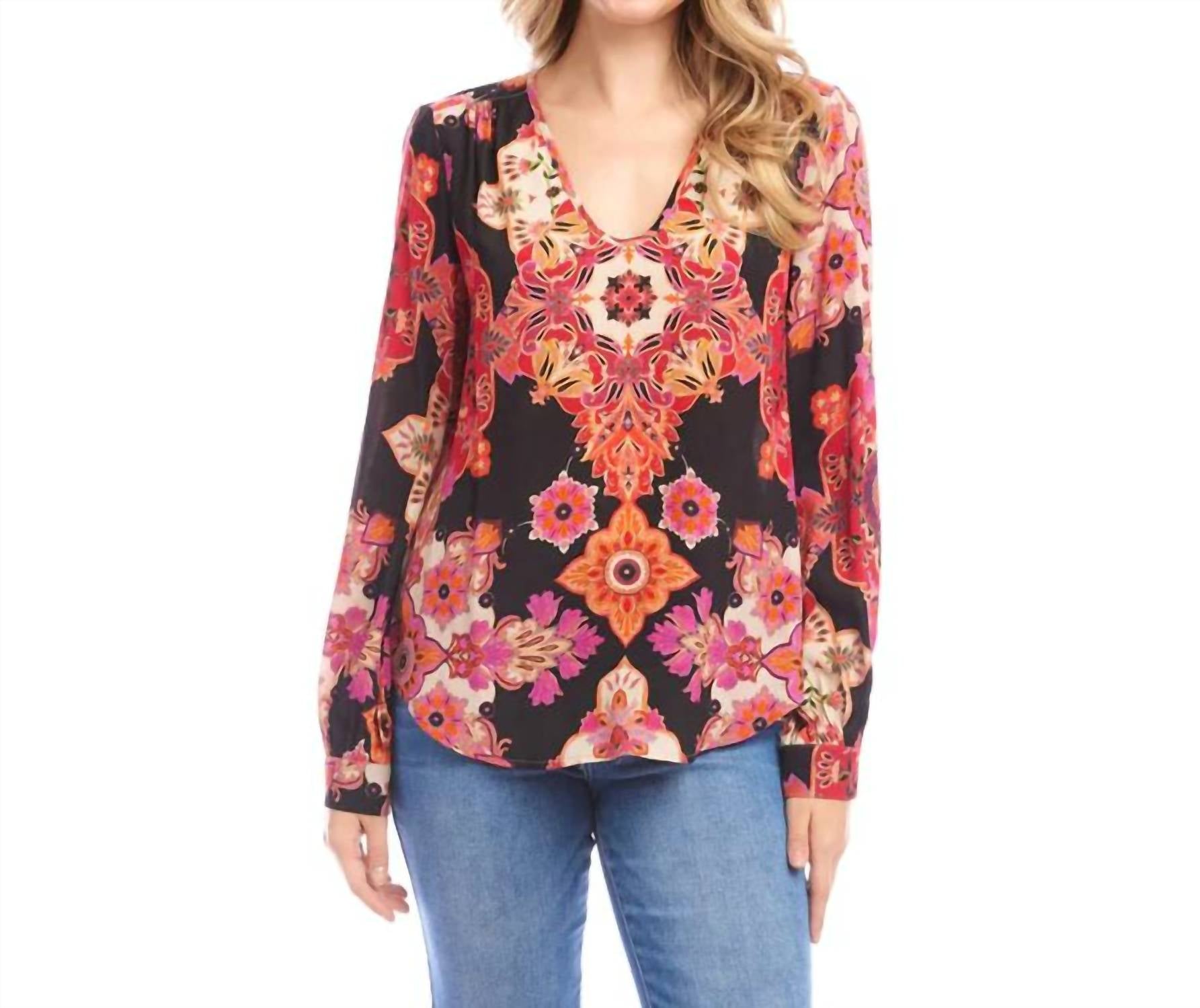 Karen Kane - Long Sleeve Shirred Blouse