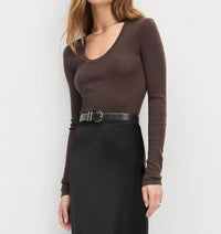 Favorite Daughter Take It Easy Long Sleeve Top in coffee - women's sweater - detail view
