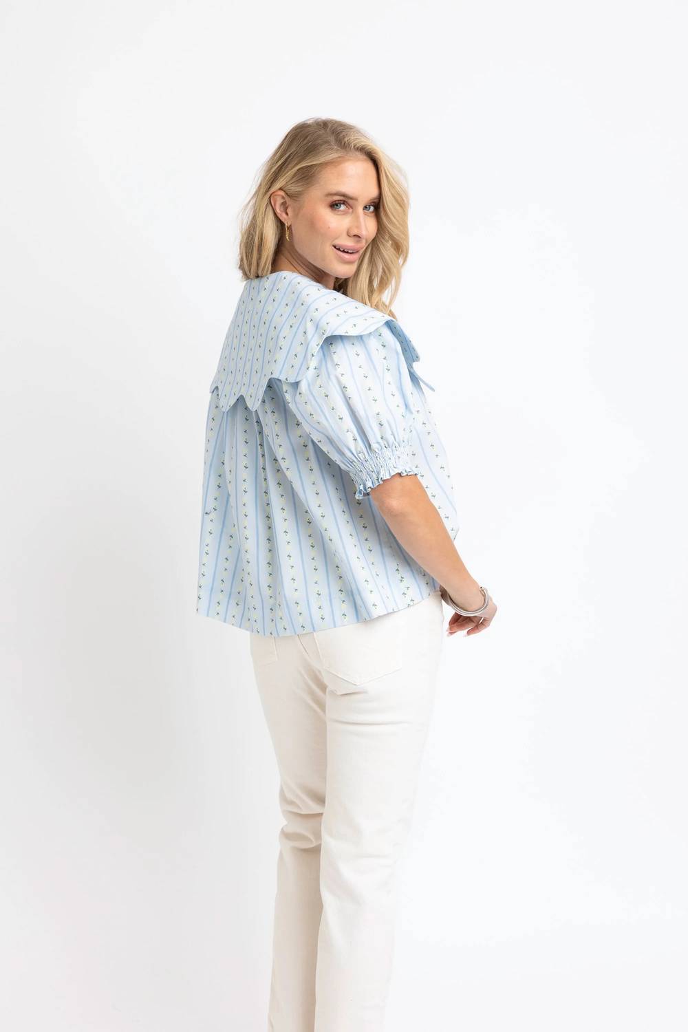 Karlie - Women's Floral Stripe Collar Button Up
