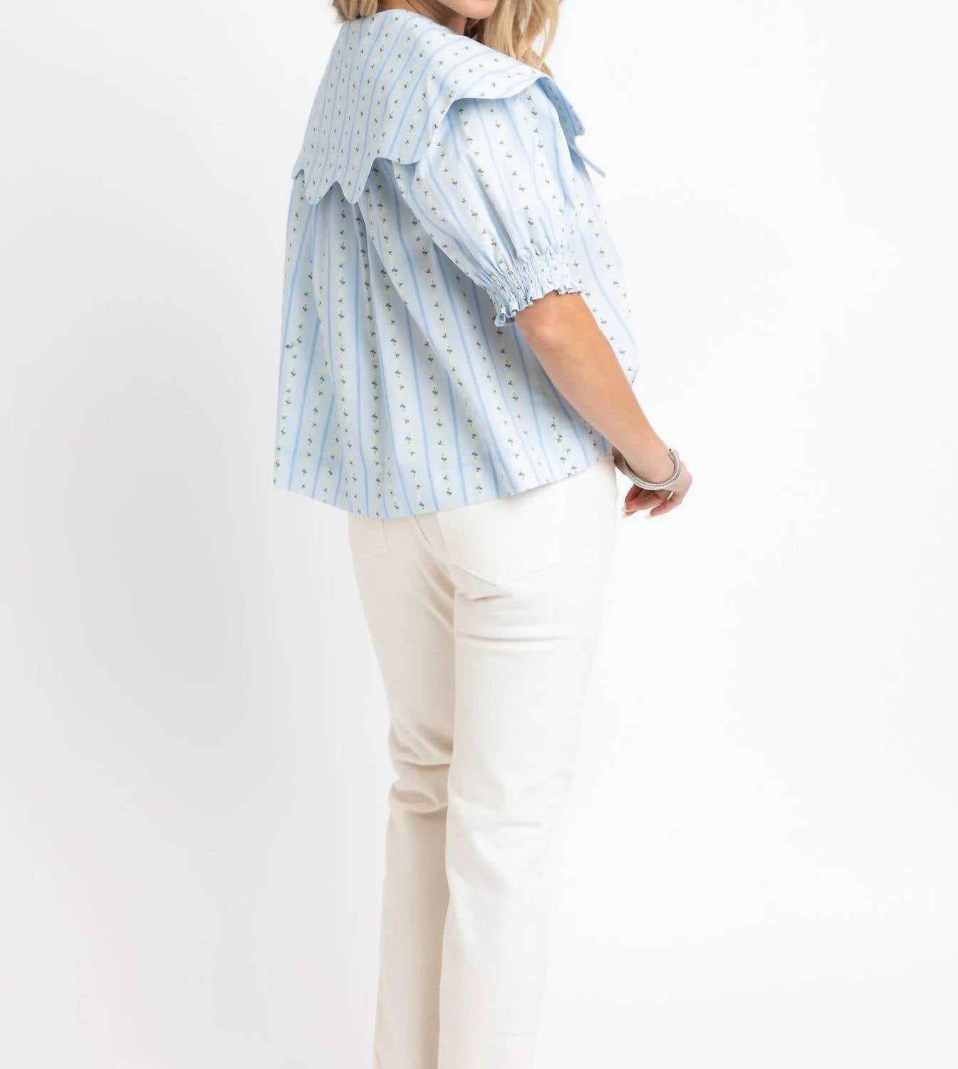 Karlie - Women's Floral Stripe Collar Button Up