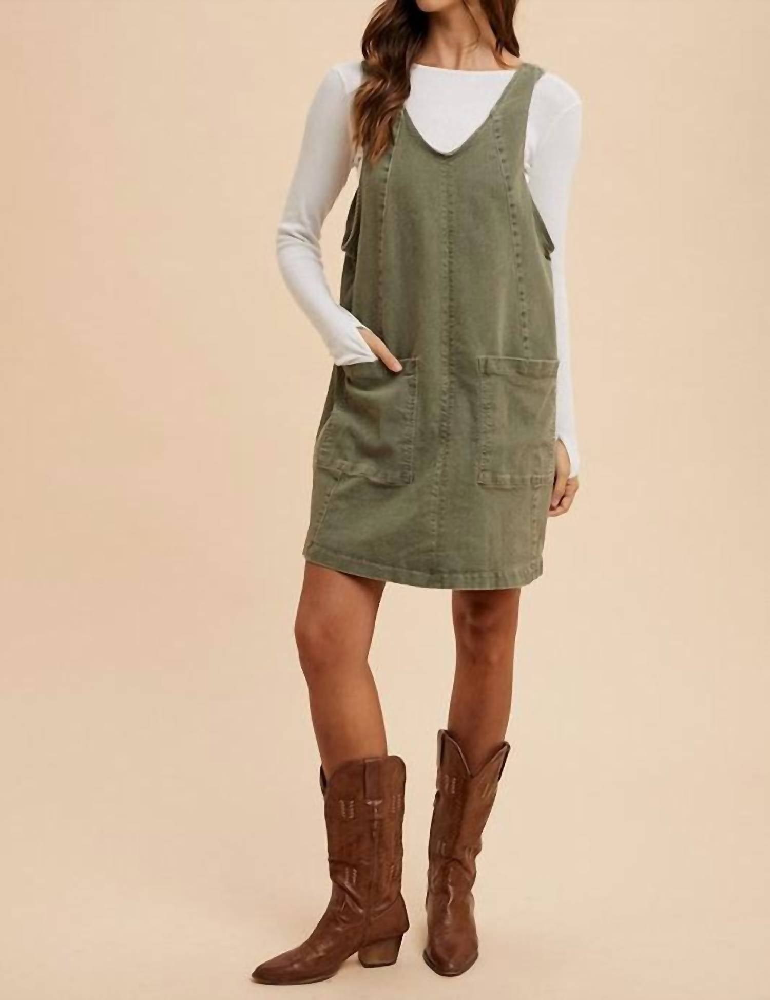AnnieWear Lolly Denim Mini Dress in green - women's dress