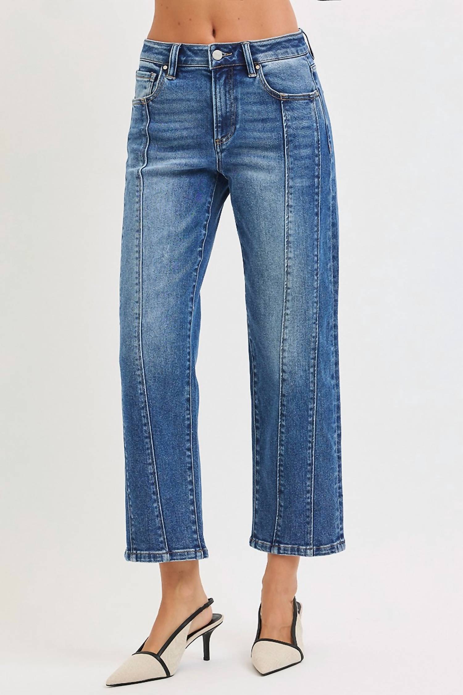 RISEN Downtown Darling High Rise Straight Leg Crop Jeans in medium wash - women's jeans - alternate view