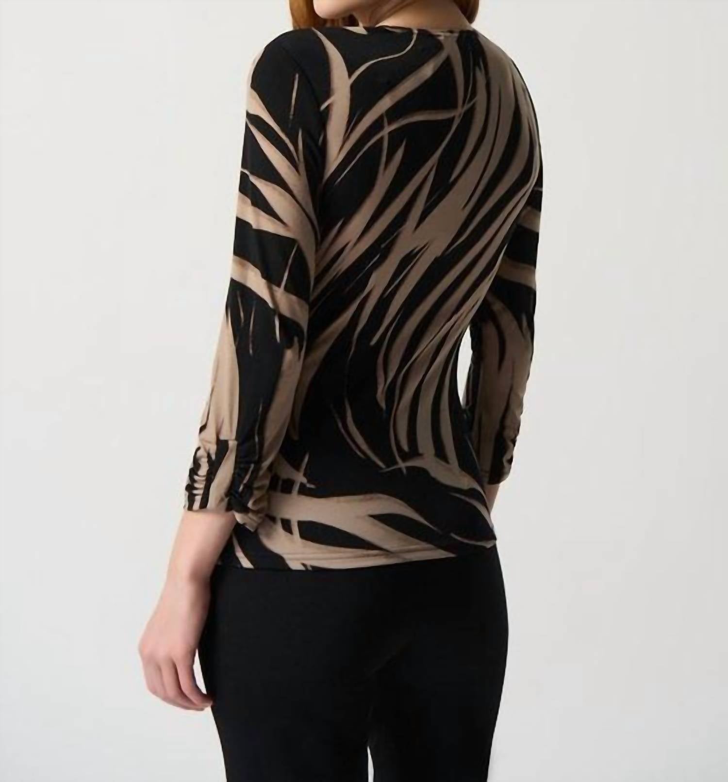 Joseph Ribkoff - Abstract Print Silky Knit Top With Side Buckle